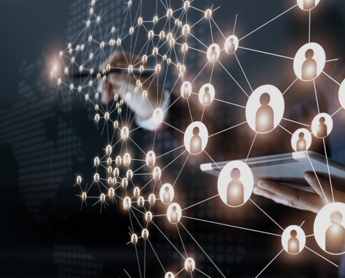 Business Woman drawing a network of people