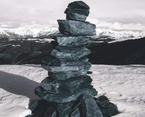 Stack of stones in the snow